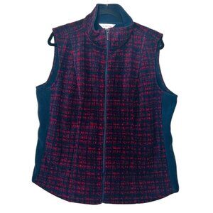 Northern Reflections Pink and Navy Plaid Fleece Vest Women Size XL